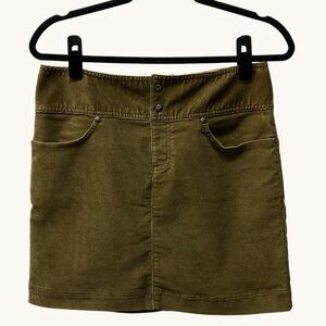Athleta Corduroy Mini Pencil Skirt, Size 6 Olive Green, Snaps Drawstring Pockets
